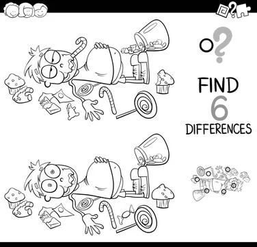 Differences with boy and sweets coloring book Black and White Cartoon Illu... Stock Photos
