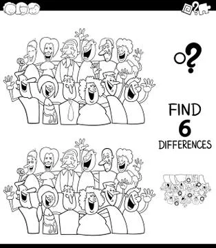Differences color book with funny people Stock Illustration