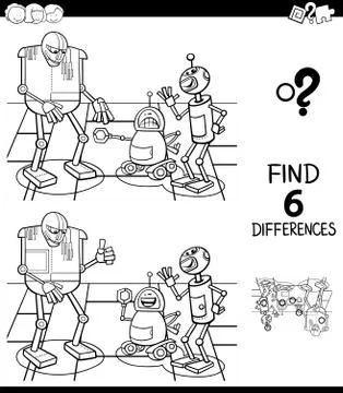 Differences color book with robot characters Stock Illustration