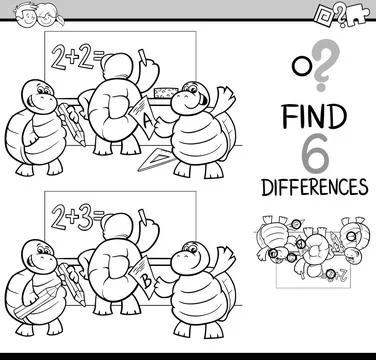Differences coloring page Black and White Cartoon Illustration of Finding ... 스톡 사진