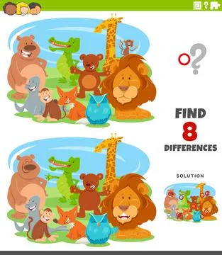 Differences educational game with cartoon animals Stock Illustration