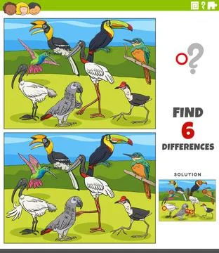 Differences educational game with cartoon birds characters Cartoon illustr... Stock Photos