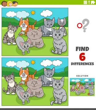 Differences educational game with cartoon cats and kittens Cartoon illustr... Stock Photos