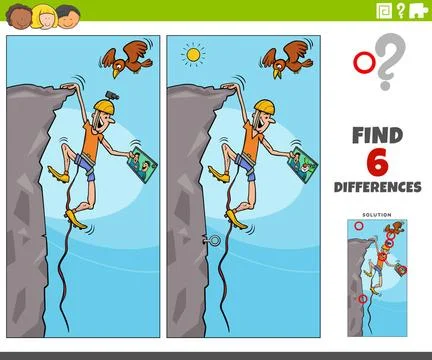Differences educational game with cartoon climber Cartoon illustration of ... Stock Photos