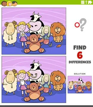 Differences educational game with cartoon cuddly toys Cartoon illustration... Stock Photos