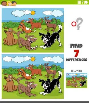 Differences educational game with cartoon dogs group Cartoon Illustration ... 스톡 사진