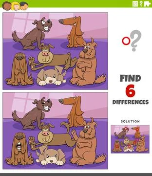 Differences educational game with cartoon dogs and puppies Cartoon illustr... Stock Photos