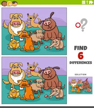 Differences educational game with cartoon funny dogs Cartoon illustration ... Stock Photos
