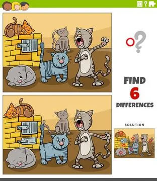Differences educational game with cartoon funny cats Cartoon illustration ... Stock Photos