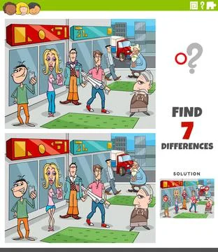 Differences educational game with cartoon people group Cartoon Illustratio... Stock Photos