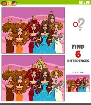 Differences educational game with cartoon princesses Cartoon illustration ... Stock Photos