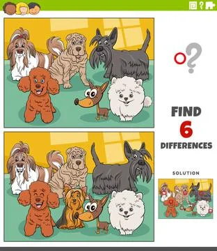 Differences educational game with cartoon purebred dogs Cartoon illustrati... Stock Photos