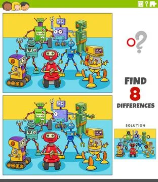 Differences educational game with cartoon robots group Cartoon illustratio... Stock Photos