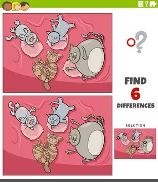 Differences educational game with cartoon sleeping cats Cartoon illustrati... Stock Photos