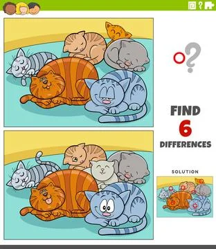 Differences educational game with cartoon sleepy cats Cartoon illustration... Stock Photos