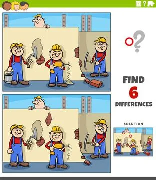 Differences educational game with cartoon workers Cartoon illustration of ... Stock Photos