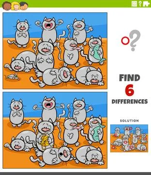 Differences educational game with cats animal characters Cartoon illustrat... Stock Photos