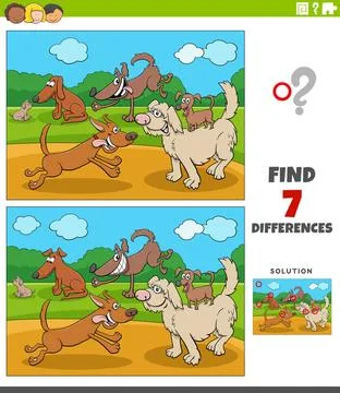 Differences educational game for children with happy dogs group Cartoon il... Stock Photos