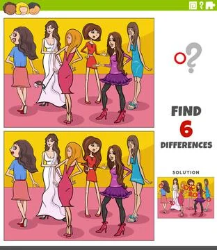 Differences educational game with comic beautiful women Cartoon illustrati... Stock Photos