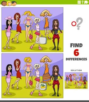 Differences educational game with comic beautiful women Cartoon illustrati... Stock Photos
