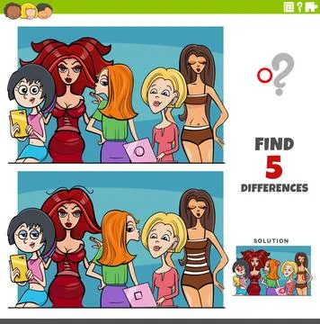 Differences educational game with comic woman characters Cartoon illustrat... Stock Photos