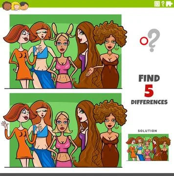 Differences educational game with comic women Cartoon illustration of find... Stock Photos