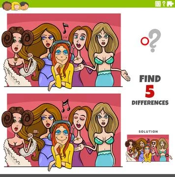 Differences educational game with comic women Cartoon illustration of find... Stock Photos