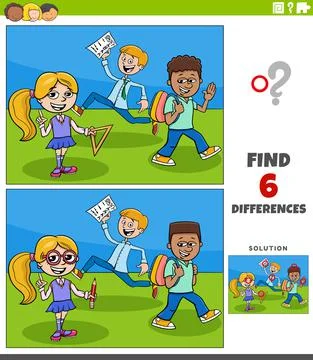 Differences educational game with elementary age children Stock Illustration