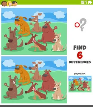 Differences educational game with funny dogs Cartoon illustration of findi... Stock Photos
