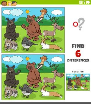 Differences educational game with happy cartoon animals Stock Illustration
