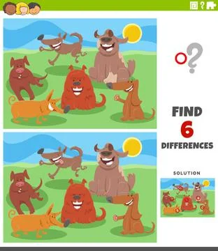Differences educational game with happy dogs Cartoon illustration of findi... Stock Photos