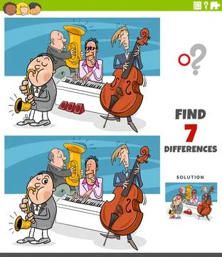Differences educational game with jazz band musicians Cartoon Illustration... Stock Photos
