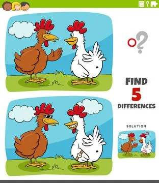 Differences educational game for kids with two hens or chickens Cartoon il... Stock Photos