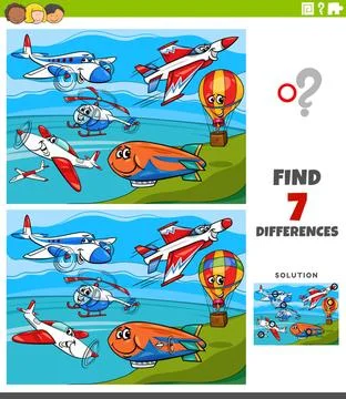 Differences educational game with planes and flying machines Cartoon Illus... Stock Photos