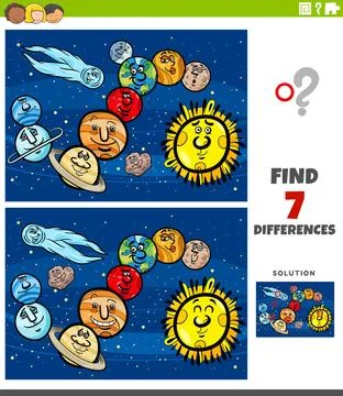Differences educational game with planets and orbs Cartoon Illustration of... Stock Photos