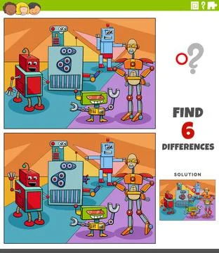 Differences educational game with robots fantasy characters Cartoon illust... Stock Photos