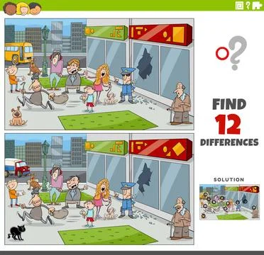 Differences educational game with situation in the city Cartoon illustrati... Stock Photos
