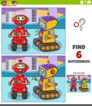Differences educational game with two cartoon robots Stock Illustration