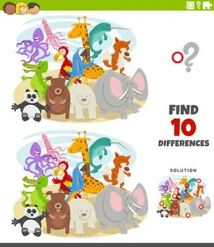 Differences educational game with wild animal characters Cartoon Illustrat... Stock Photos