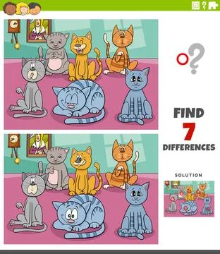 Differences educational task with cartoon cats group Cartoon Illustration ... Stock Photos
