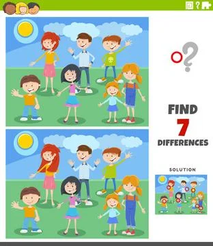 Differences educational task with cartoon children Cartoon Illustration of... Stock Photos