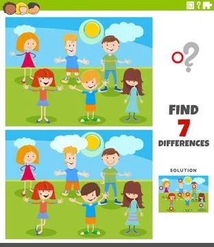 Differences educational task with cartoon kids group Cartoon Illustration ... Stock Photos