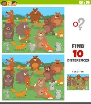 Differences educational task with cartoon wild animals イラスト素材