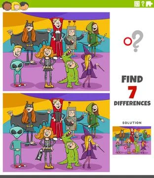 Differences educational task for children with Halloween characters Cartoo... Stock Photos