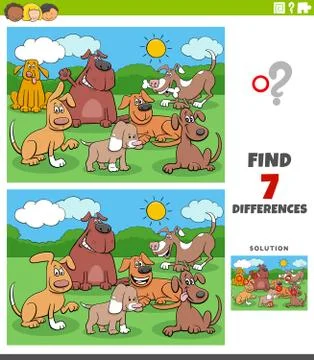 Differences educational task with dogs group Stock Illustration