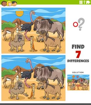 Differences educational task for kids with animals Cartoon Illustration of... Stock Photos
