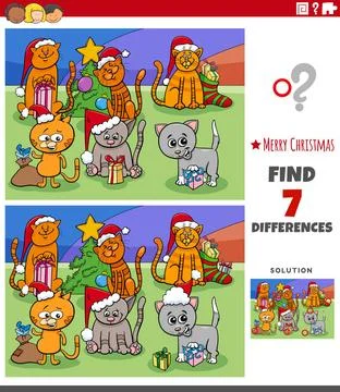 Differences educational task for kids with cats on Christmas time Cartoon ... Stock Photos