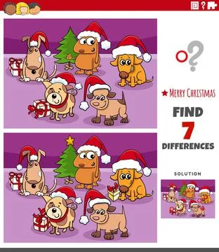 Differences educational task for kids with dogs on Christmas time Cartoon ... Stock Photos