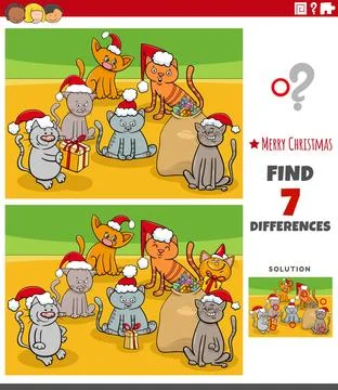 Differences educational task for kids with kittens on Christmas time Carto... 스톡 사진