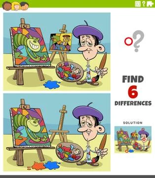 Differences educational task for kids with painter artist Stock Illustration